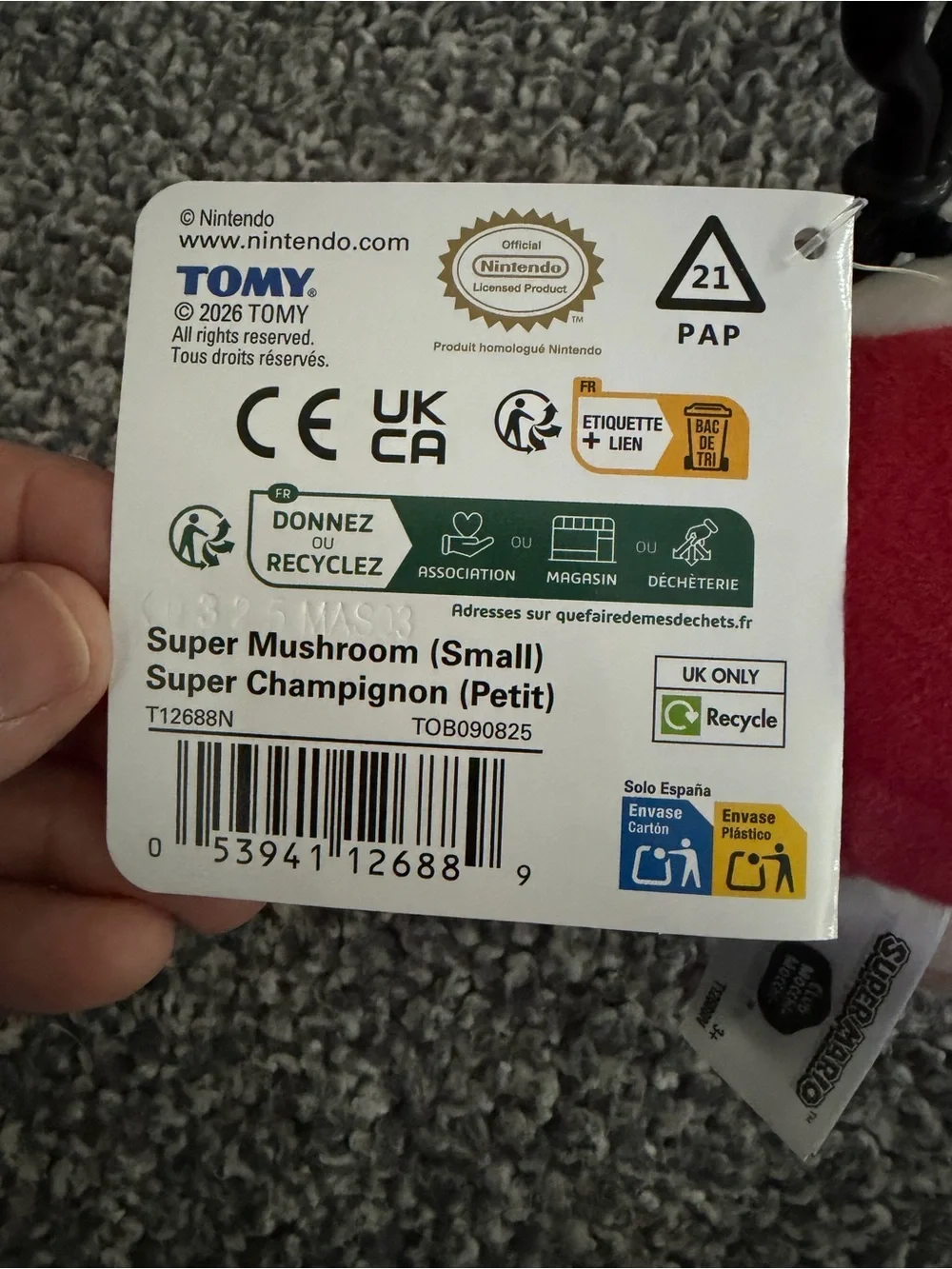 Nintendo Super Mario Toad Mushroom Plush book bag clip